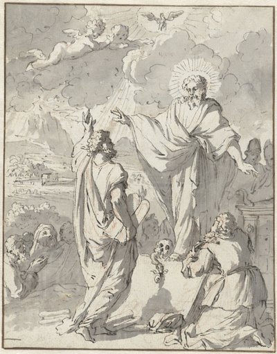 Mozes ontvangt van God de Tafelen der Wet door Jan Goeree