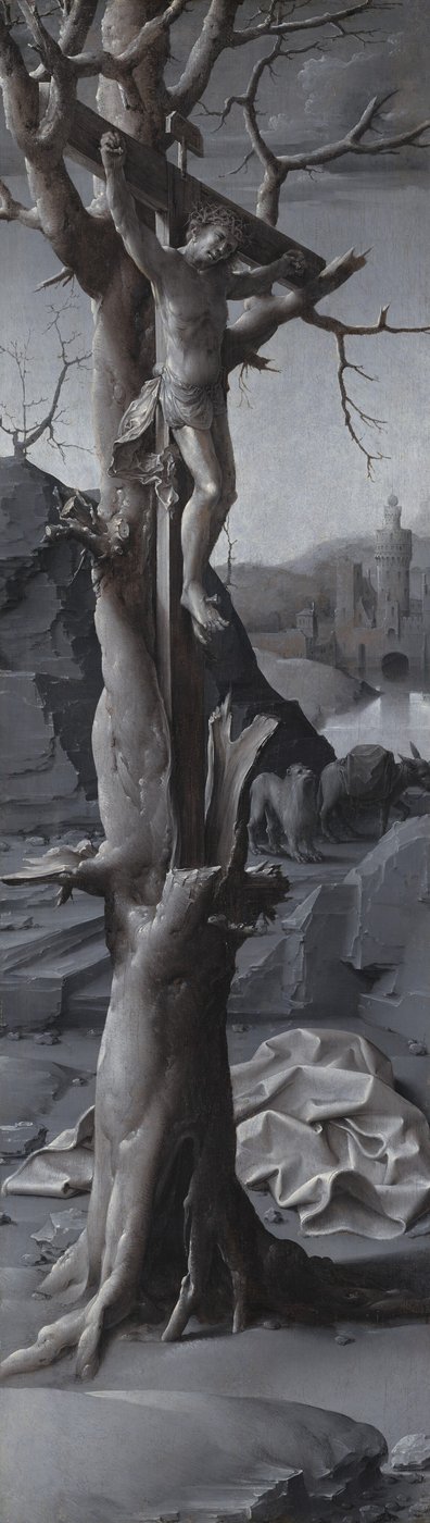 Boetvaardige Sint Hiëronymus (linker paneel) door Jan Gossaert
