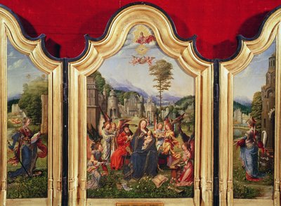 De Heilige Familie met Sint-Catharina en Sint-Barbara door Jan Gossaert