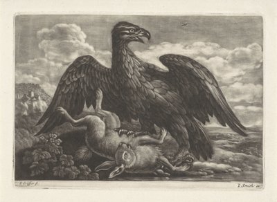 Een adelaar staat op een haas door Jan Griffier (I) (attributed to workshop of)