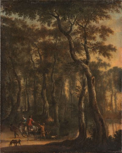 Jagers in het bos door Jan Hackaert