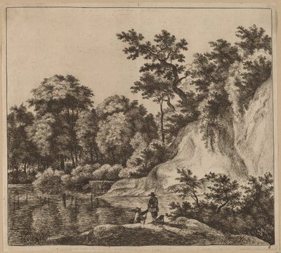 Landschap met rivier en rots door Jan Hackaert