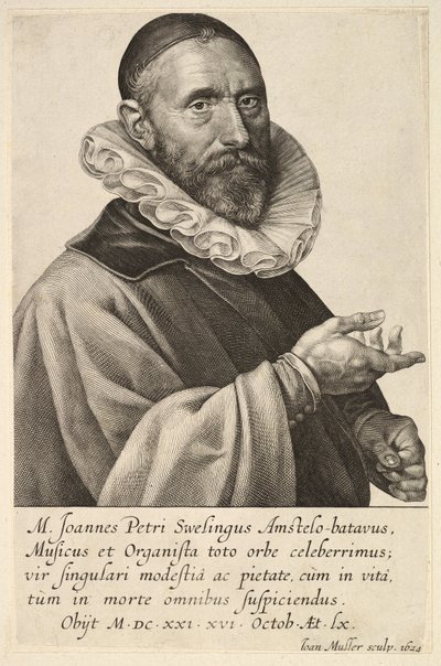 Portret van Jans Pietersz Sweelinck, pub. 1624 door Jan Harmensz Muller