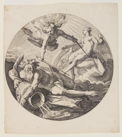De tweede dag, plaat 3, van Schepping van de wereld door Jan Harmensz. Muller
