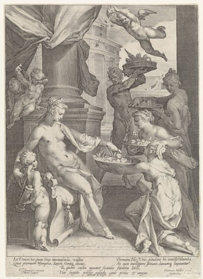 Venus geëerd door nimfen en een faun door Jan Harmensz. Muller