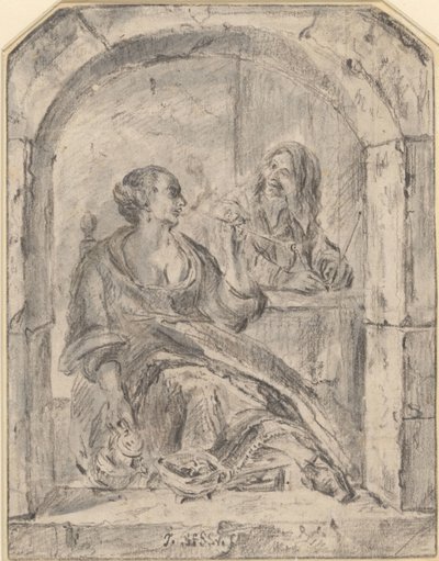 Pijprokende vrouw en een man met twee pijpen door Jan Havicksz. Steen (possibly)
