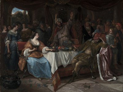 Esther, Ahasveros en Haman, ca. 1668 door Jan Havicksz. Steen