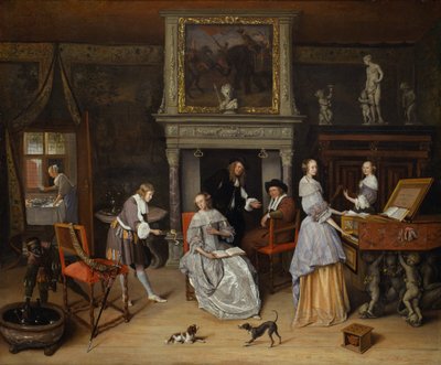 Fantasie Interieur met Jan Steen en de Familie van Gerrit Schouten door Jan Havicksz. Steen