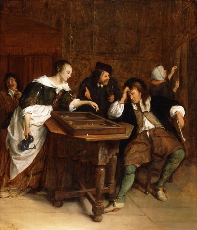 Adel die backgammon speelt in een interieur door Jan Havicksz. Steen
