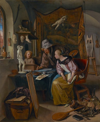 De tekenles, c.1665 door Jan Havicksz. Steen