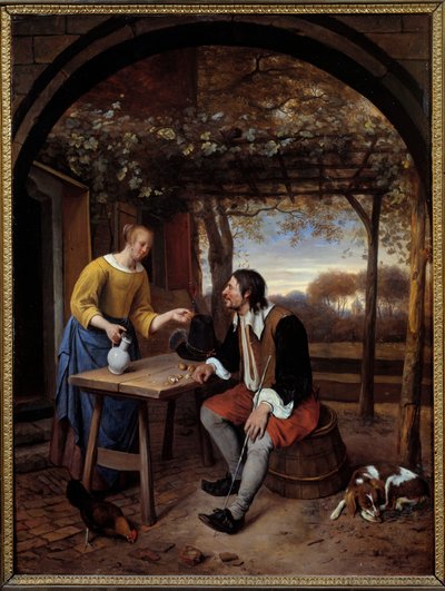 De Rust van de Reiziger. Schilderij door Jan Steen (1626-1679) door Jan Havicksz. Steen
