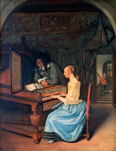 Een Jonge Vrouw die een Klavecimbel speelt, ca. 1659 door Jan Havickszoon Steen
