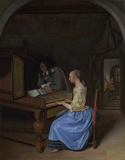 Een jonge vrouw die klavecimbel speelt, ca. 1660 door Jan Havickszoon Steen