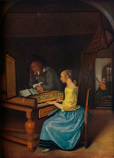 Een Jonge Vrouw die een Klavecimbel Speelt voor een Jonge Man, 1659 door Jan Havickszoon Steen