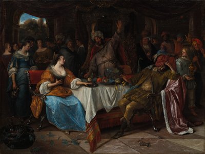 Esther, Ahasveros en Haman, ca. 1668 door Jan Havickszoon Steen