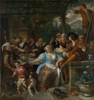 Vrolijk gezelschap op een terras, ca. 1673-5 door Jan Havickszoon Steen