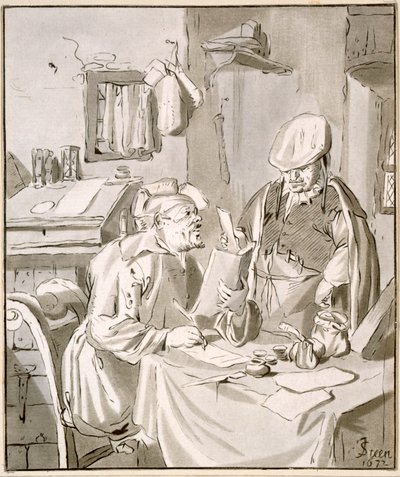 Twee mannen bespreken geld in een kantoor, 1672, gekopieerd door Cornelis Ploos van Amstel of Christian Josi door Jan Havickszoon Steen