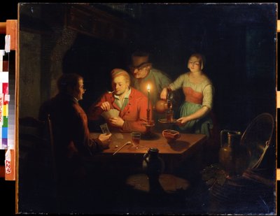 Kaartspel, schilderij van Jan Hendrik van Grootveld (1808-1855), olie op hout, Nederlandse kunst 19e eeuw, Verre Oosten Museum, Chabarovsk (Rusland) door Jan Hendrick van Grootvelt
