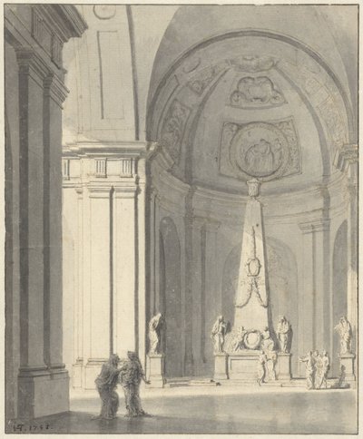 Grote overwelfde zaal met een grafmonument door Jan Hendrik Troost van Groenendoelen