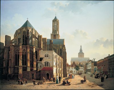 Uitzicht op het koor en de toren van de Dom van Utrecht door Jan Hendrik Verheyen