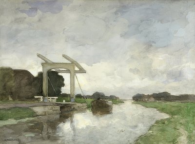 Ophaalbrug in Noorden door Jan Hendrik Weissenbruch