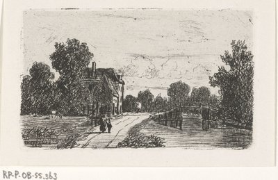 Landschap met een brug over een vaart door Jan Heppener