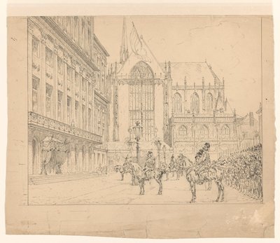 Huzaren opgesteld voor het Paleis op de Dam bij de Inhuldiging door Jan Hoynck van Papendrecht