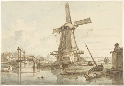 Landschap met windmolen door Jan Hulswit