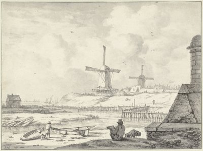 Schetsende tekenaar op de Hoogendijk, buiten de Haarlemmer Poort door Jan Hulswit