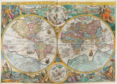 Itinerarium. Wereldkaart met kostuums, inboorlingen, schepen, planten en dieren, 1644 door Jan Huygen van Linschoten