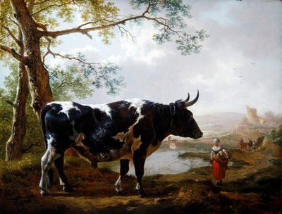 Een prijsstier in een weelderig landschap door Jan II Kobell