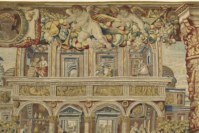 (detail) van het paleis en muzikale engel uit Vertumnus en Pomona, ca. 1630 door Jan II Raes