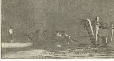 Roeiboot met figuren op een rivier door Jan Izaak van Mansvelt