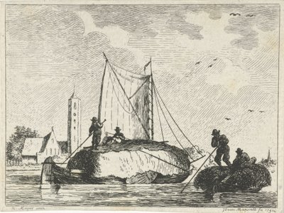 Twee hooischuiten door Jan Izaak van Mansvelt