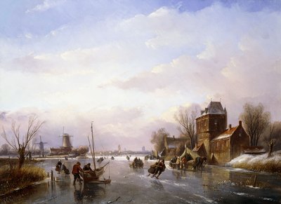 Schaatsers in een Bevroren Landschap door Jan Jacob Spohler