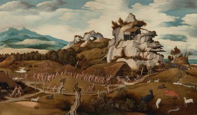 Landschap met een episode uit de verovering van Amerika door Jan Jansz Mostaert