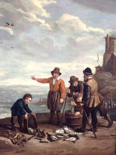 Vissers op een strand door Jan Josef the Elder Horemans