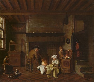 Interieur scène, naast de schoorsteen door Jan Josef the Elder Horemans