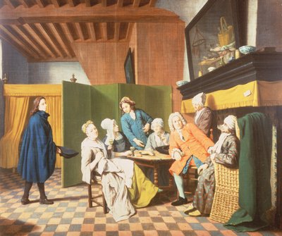 Het Bezoek van de Dokter - Een Nederlands Spreekwoord: De Dokter Inspecteert de Algemene Gezondheid van Zijn Patiënt (een van een set van vier) door Jan Josef the Elder Horemans