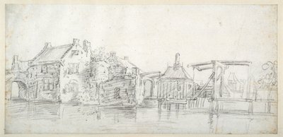 Een kanaal met gebouwen, waaronder een tolhuis en een tolbrug, ca. 1650 door Jan Josefsz. van (circle of) Goyen