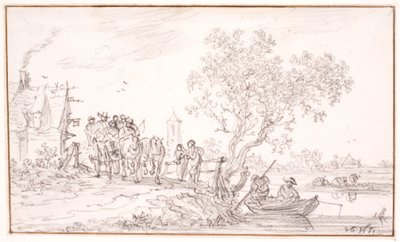 Een wagen met reizigers bij een herberg door Jan Josefsz van Goyen
