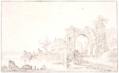 Rivierlandschap met een ruïne door Jan Josefsz van Goyen