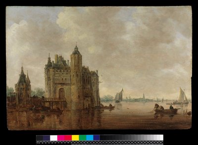 Een waterpoort bij een estuarium door Jan Josephsz van Goyen
