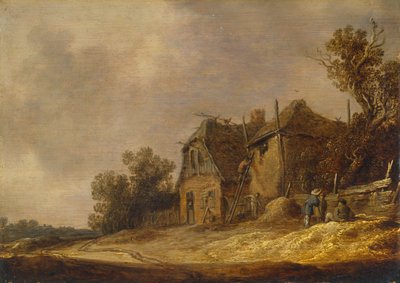 Landschap met een huisje en een schuur door Jan Josephsz van Goyen
