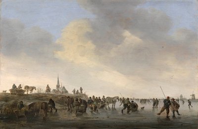 Schaatsen op de Merwede bij Dordrecht door Jan Josephsz van Goyen