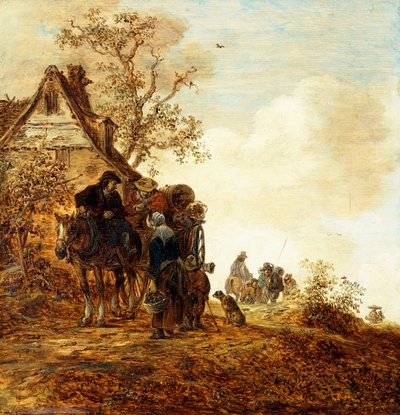 Boeren in een Kar bij een Huisje Jan Josephsz, 1651 door Jan Josephsz van Goyen