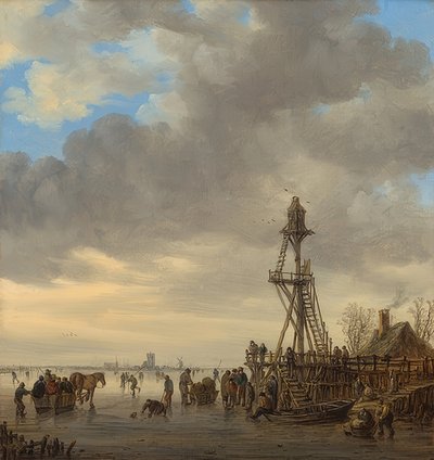 Winterlandschap met uitkijktoren door Jan Josephsz van Goyen
