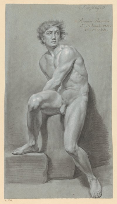 Zittend mannelijk naakt, van voren gezien (1e prijs 1791) door Jan Kamphuijsen