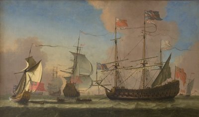Engelse oorlogsschepen op zee in een frisse bries door Jan Karel Donatus van Beecq