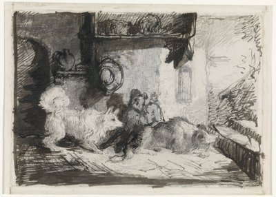 Twee honden door Jan Karel Jacob de Jonge